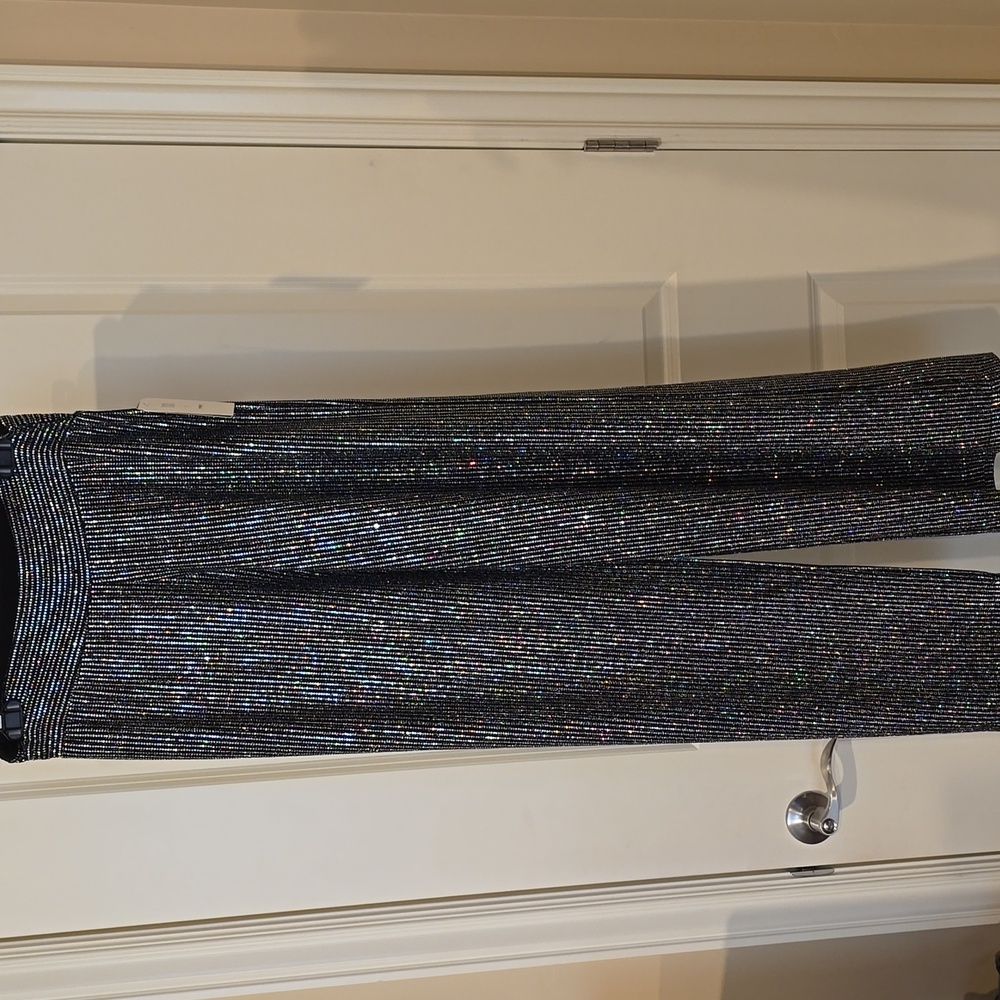 Clara Sunwoo Black and Silver Pants with Shimmering Texture Size Large